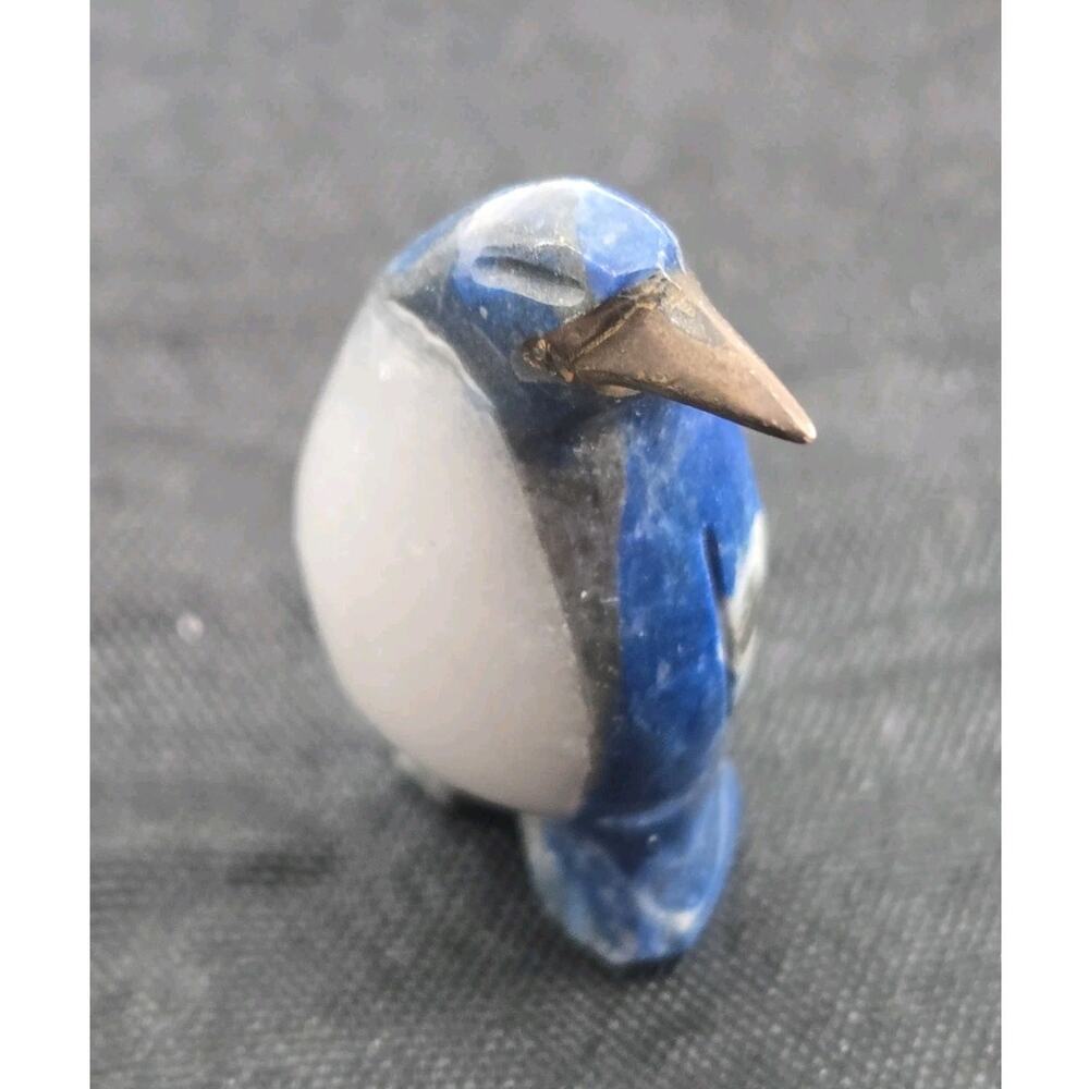 Vtg Hand Carved Lapis Lazuli White Marble Belly Metal Beak Penguin Mini Figurine